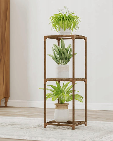 Medinis gėlių stovas, stovas vazonams ir augalams, lentyna su 3 lentynėlėmis