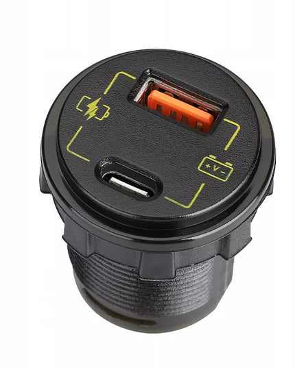Automobilinis, motociklo ir valties USB bei USB-C įkroviklis, 3,4 A, hermetiškas, 12 V / 24 V
