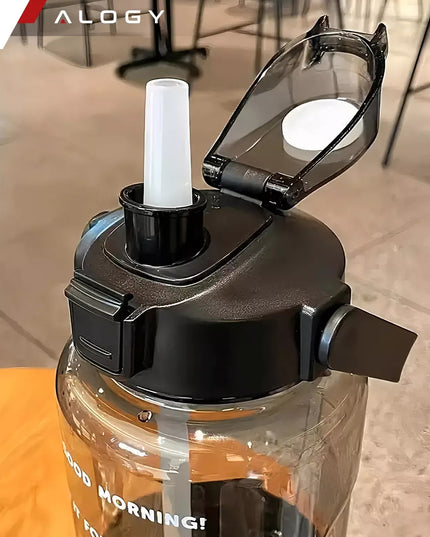 Motyvuojantis 2L geriamojo vandens butelis su šiaudeliu ir priminimu