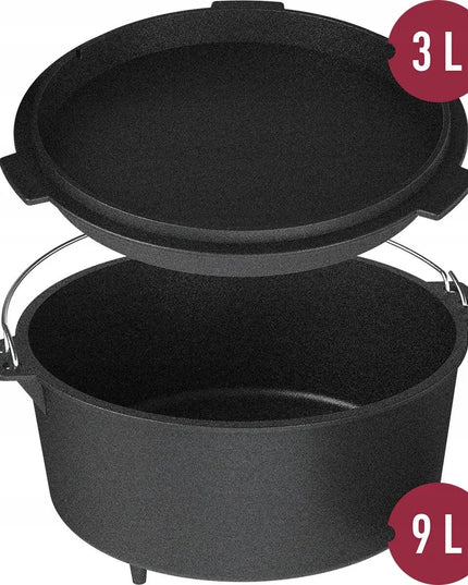 Ketaus medžioklinis katilas + keptuvė laužui 12 l