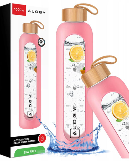 Alogy motyvacinė stiklinė gertuvė vandeniui ir gėrimams, 1 000 ml, su dėklu