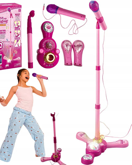 Bedee vaikiškas karaoke rinkinys su mikrofonu ir reguliuojamu stovu, MP3 jungtimi bei garso efektais