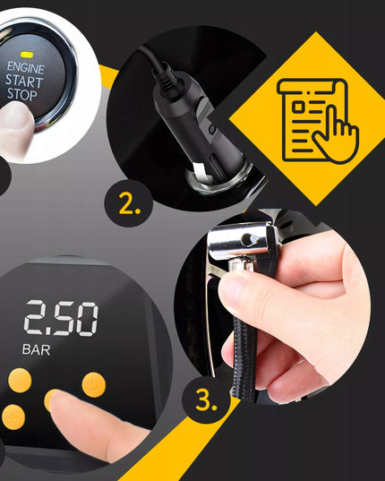 Automobilinis kompresorius, nešiojamas elektrinis oro siurblys, 12V LCD LED
