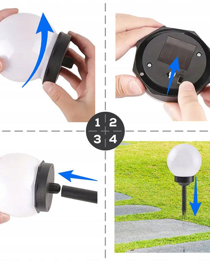 6x Lauko šviestuvas su įžeminimu, saulės energija varomas LED rutulys su jutikliu