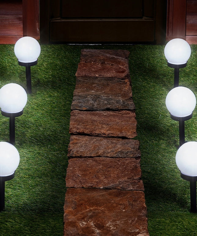 6x Lauko šviestuvas su įžeminimu, saulės energija varomas LED rutulys su jutikliu