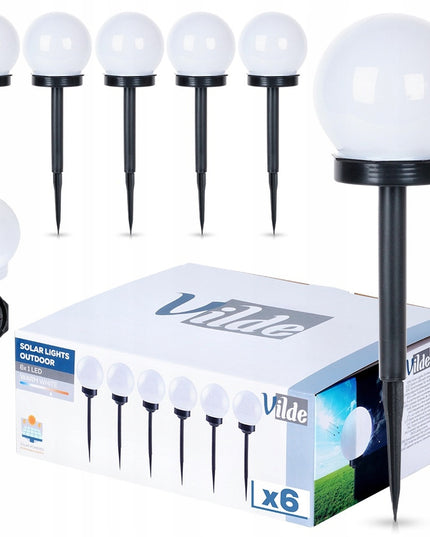 6x Lauko šviestuvas su įžeminimu, saulės energija varomas LED rutulys su jutikliu