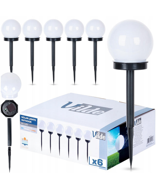 6x Lauko šviestuvas su įžeminimu, saulės energija varomas LED rutulys su jutikliu