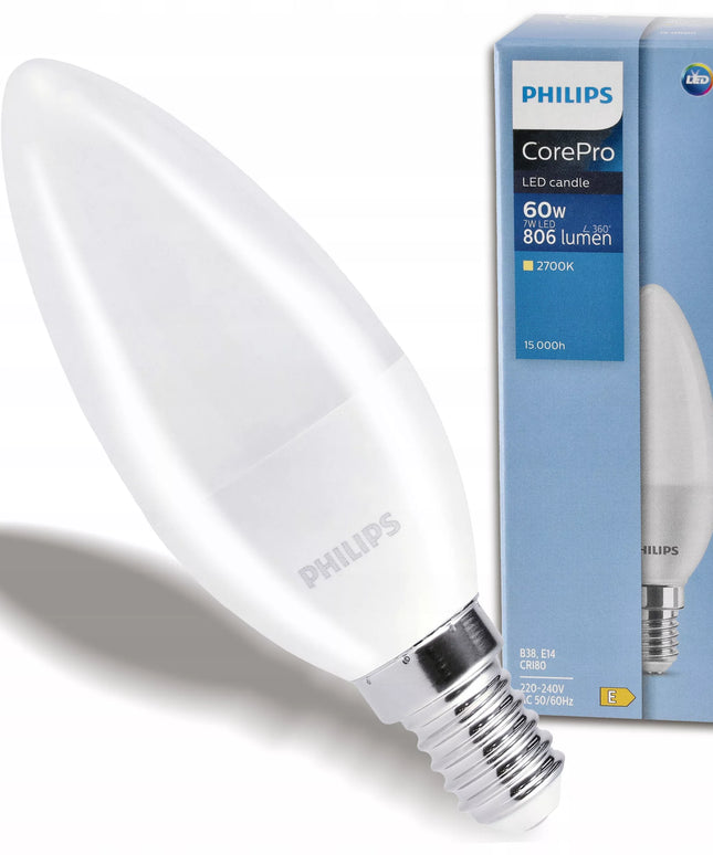 6x LED lemputė E14 PHILIPS 7W=60W 806lm 2700K Žvakės formos Premium rinkinys