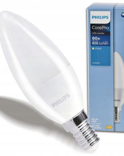 6x LED lemputė E14 PHILIPS 7W=60W 806lm Spalva 2700k Premium Žvakidė Rinkinys