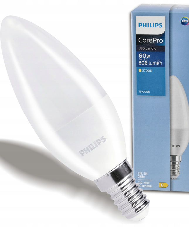 6x LED lemputė E14 PHILIPS 7W=60W 806lm Spalva 2700k Premium Žvakidė Rinkinys