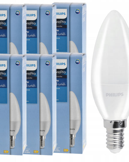 6x LED lemputė E14 PHILIPS 7W=60W 806lm Spalva 2700k Premium Žvakidė Rinkinys