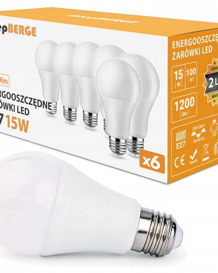 6x LED lemputė E27 A60 15W 1200lm 3 SPALVŲ Energiją taupanti LED BERGE