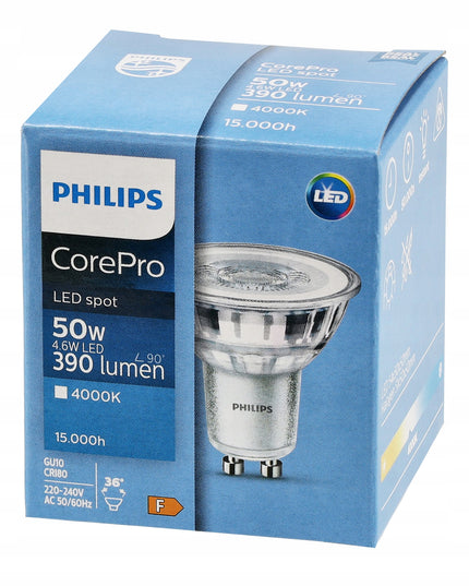 6x LED lemputė GU10 PHILIPS 4,6W 390lm 36° Neutrali 4000K Premium rinkinys