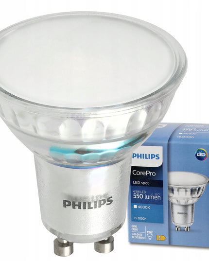 6x LED lemputė GU10 PHILIPS 4,9W 550lm Neutrali spalva 4000k Premium Rinkinys