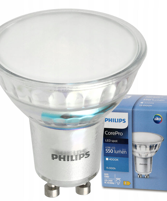 6x LED lemputė GU10 PHILIPS 4,9W 550lm Neutrali spalva 4000k Premium Rinkinys