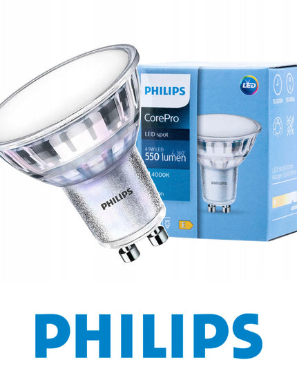6x LED lemputė GU10 PHILIPS 4,9W 550lm Neutrali spalva 4000k Premium Rinkinys