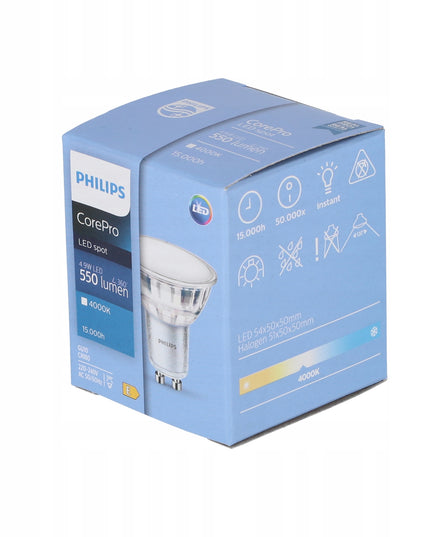 6x LED lemputė GU10 PHILIPS 4,9W 550lm Neutrali spalva 4000k Premium Rinkinys