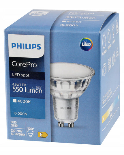 6x LED lemputė GU10 PHILIPS 4,9W 550lm Neutrali spalva 4000k Premium Rinkinys