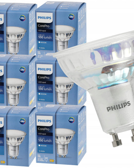 6x LED lemputė GU10 PHILIPS 4,9W 550lm Neutrali spalva 4000k Premium Rinkinys