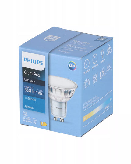 6x LED leputė GU10 PHILIPS 4,9W 550lm šalta spalva 6500K Premium rinkinys
