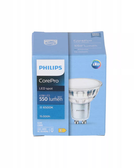 6x LED leputė GU10 PHILIPS 4,9W 550lm šalta spalva 6500K Premium rinkinys