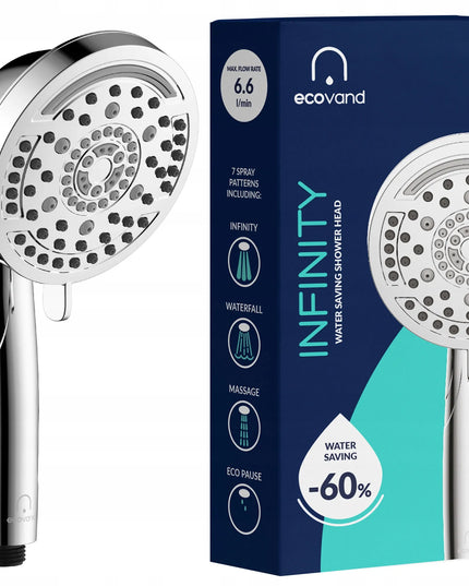 7-viename daugiafunkcinė dušo galvutė EcoVand Infinity, prabangi, didelė