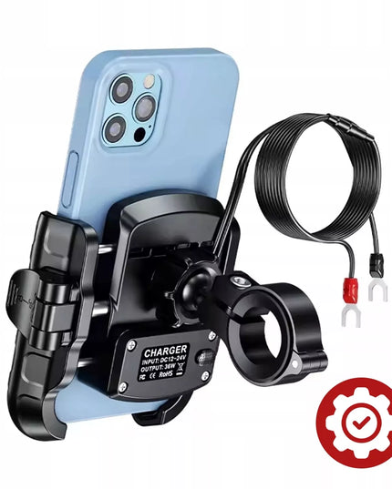 Motociklinis telefono laikiklis, antivibracinis, USB-C PD 36W krovimas, ant vairo