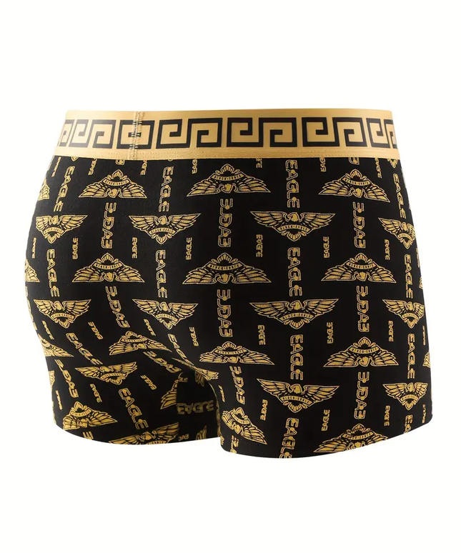 Prabangūs vyriški apatiniai – 4 vnt rinkinys su raštais, juoda ir aukso spalvos