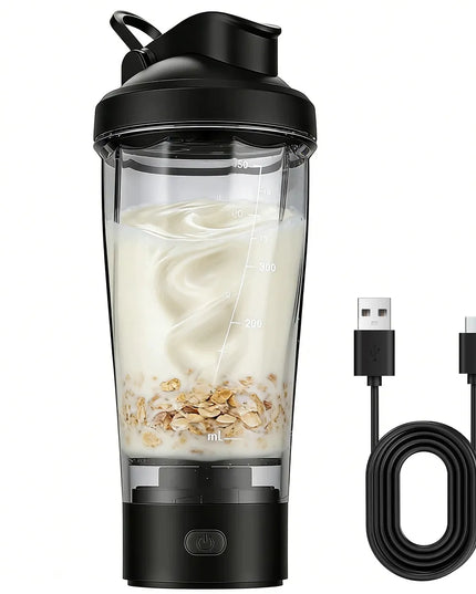 Elektrinis baltymų kokteilių plaktuvas 450 ml, nešiojamas, juodas