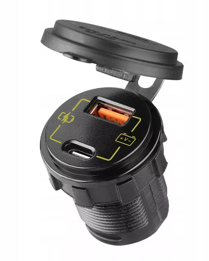 Automobilinis, motociklo ir valties USB bei USB-C įkroviklis, 3,4 A, hermetiškas, 12 V / 24 V