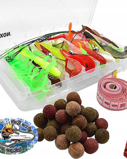 JAXON Masalų rinkinys dėžutėje: kabliukai, svareliai, masalai, 88 vnt.