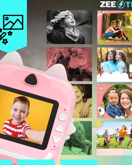Vaikams skirtas momentinis fotoaparatas DRUKUŚ Mini spausdintuvas + 11 ritinėlių + lipdukų