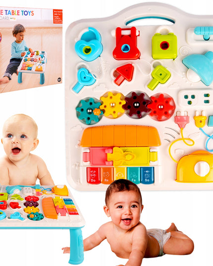 Interaktyvus edukacinis lavinamasis staliukas su spynelėmis, raktais ir pianinu