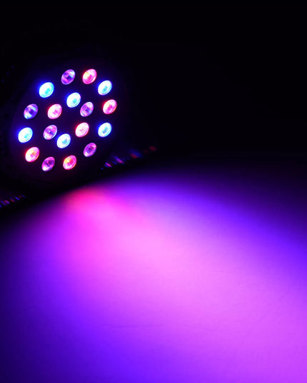 SPALVŲ KOLOROFONAS LEMPA 18LED STROBOSKOPO REFLĖKTORIUS DISKOTEKINIS VAKARĖLIUI DMX REŽIMAI