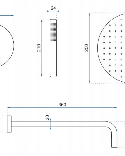 Potinkinis auksinis dušo komplektas su lietaus galvute REA Lungo