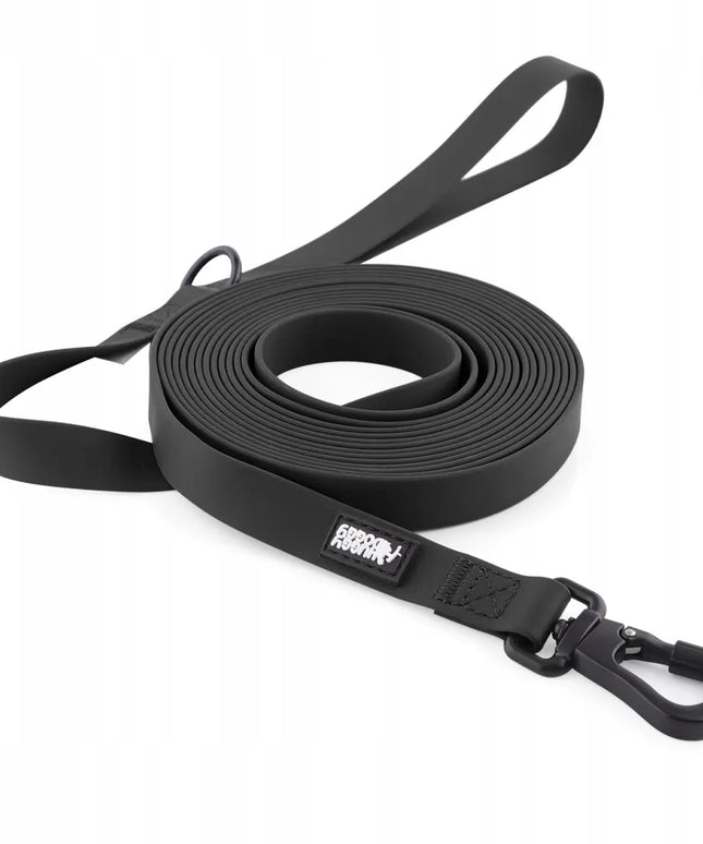 8 m ilgio dresavimo pavadėlis šunims HUGGY DOGGY, vandeniui atsparus PVC, patvarus, dydis L, juodas