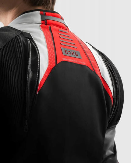REBELHORN BORG II BLACK GREY RED vyriška tekstilinė motociklininko striukė