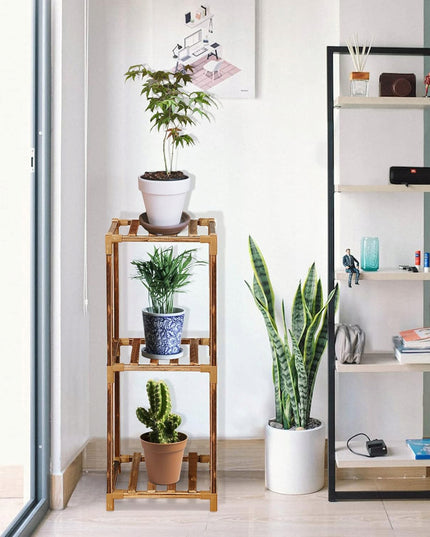 Medinis gėlių stovas, stovas vazonams ir augalams, lentyna su 3 lentynėlėmis