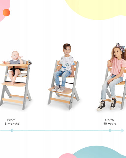 Kinderkraft Medinė Maitinimo Kėdutė 2in1 su Pagalve ENOCK Pilka