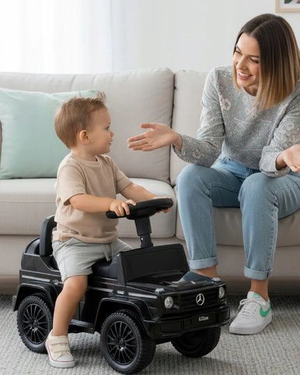 Vaikiškas paspirtukas stumdukas Mercedes Benz G su garsais ir daiktadėže