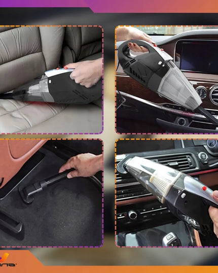 Galingas rankinis automobilinis dulkių siurblys su žibintuvėliu, 12 V, 120 W, su krepšiu