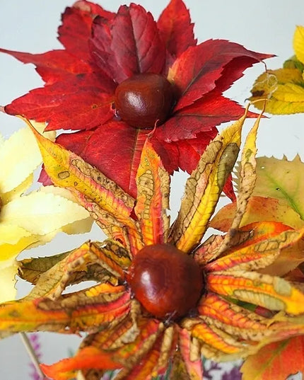 5 vnt. medžiaginiai lapai rudens dekoracijai, natūralios ryškios spalvos