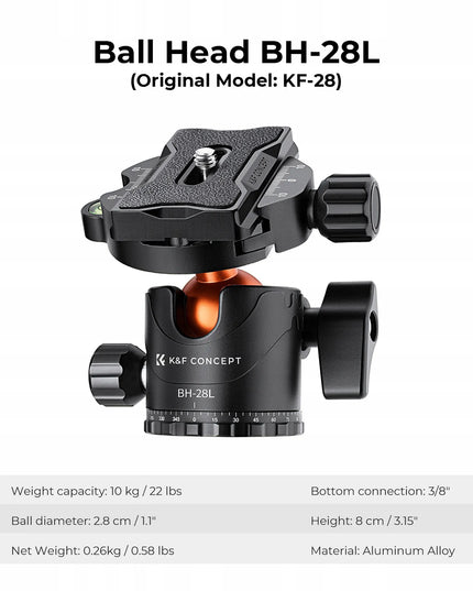 K&F Concept T254A4 trikojis su rutuline galvute BH-28L