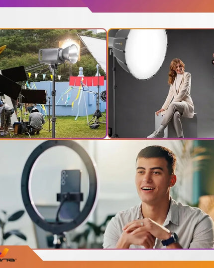 Fotografinis apšvietimo stovas žiedinei LED lempai ir softbokso šviestuvams