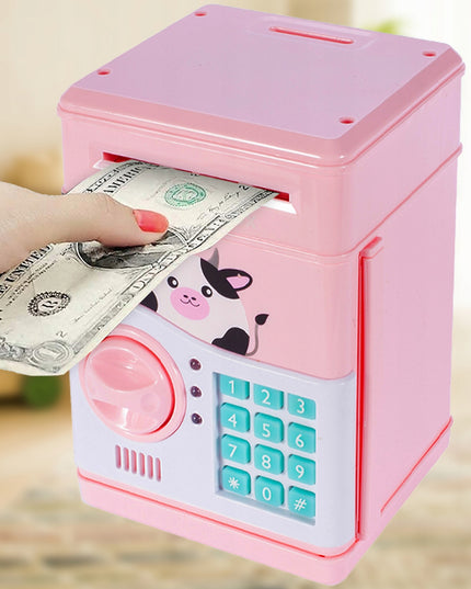 Rožinė kiaulytė taupyklė-seifas vaikams, banknotams ir monetoms, su kodu, žaislas