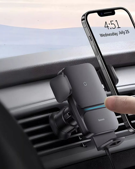 Automobilinis telefono laikiklis su greitojo įkrovimo funkcija BASEUS Qi 15W