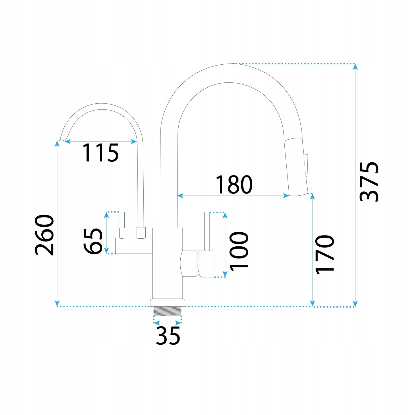 Maišytuvas virtuvinis REA ECO FRESH su dviem čiaupais juodas su ištraukiama maišytuvo galvute