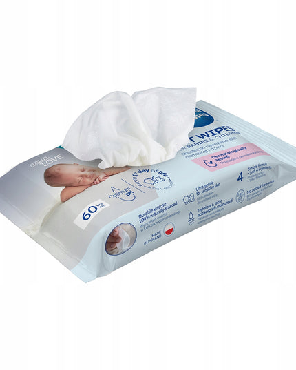 8 vnt. Canpol Drėgnos servetėlės kūdikiams ir vaikams, 99% vandens, 60 vnt.