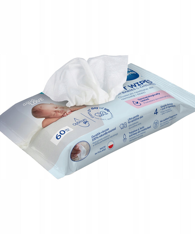 8 vnt. Canpol Drėgnos servetėlės kūdikiams ir vaikams, 99% vandens, 60 vnt.