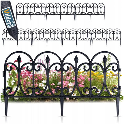 8 vnt. Juodas plastikinis sodo bortelis/palisadas/apvadas vejai 480cm